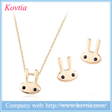 Christmas gift for kids 18k gold plated rabbit shaped jewelry set